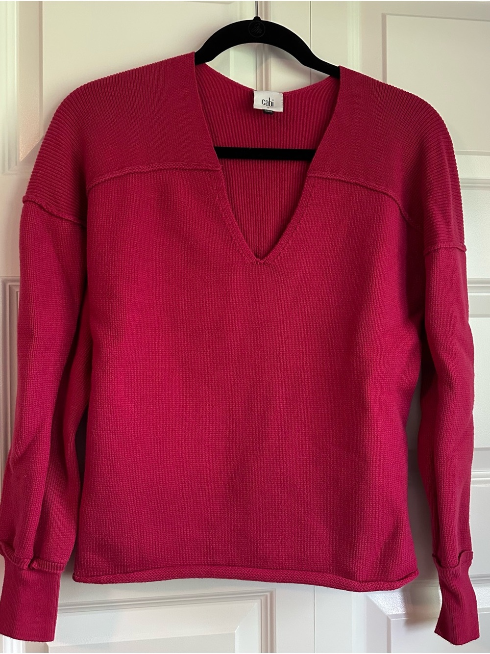 CAbi Women's V-Neck Sweater in Raspberry Pink